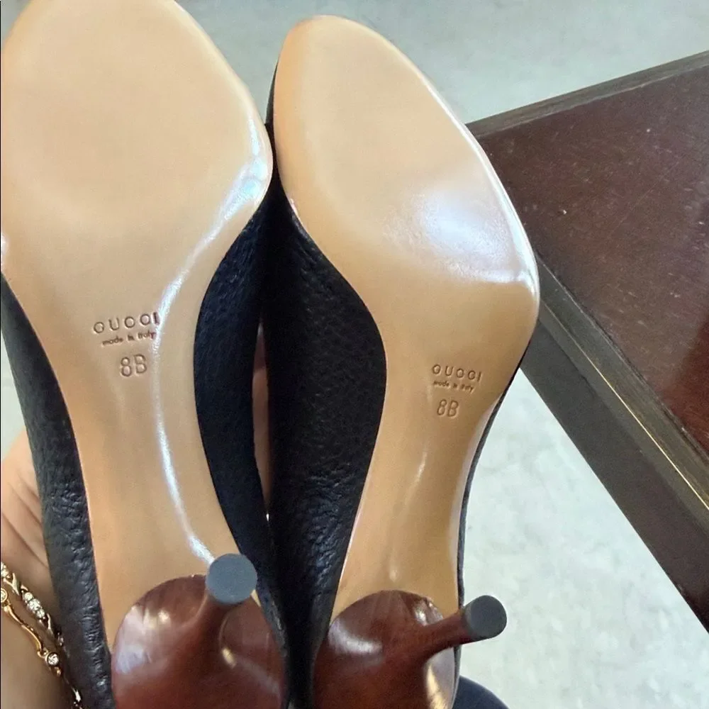 Gucci Black Leather Heels with Brown Accents